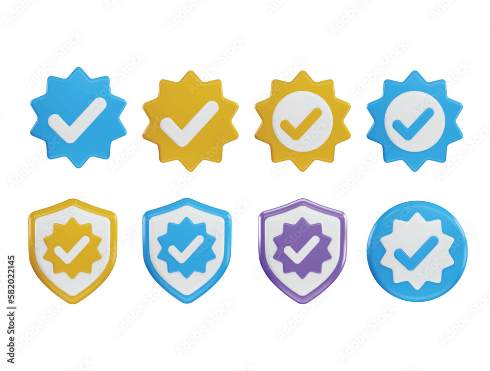 Verified icon set 3d rendering vector illustration Verified icon set 3d rendering vector illustration