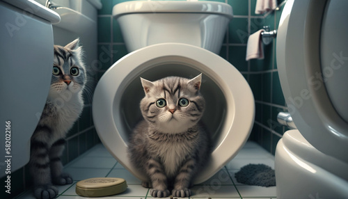Cute cat is in the toilet, Generative AI