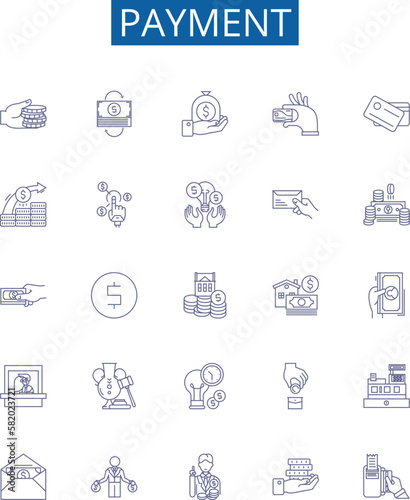 Payment line icons signs set. Design collection of Payment, Remittance, Disbursement, Expense, Cost, Invoice, Money, Voucher outline concept vector illustrations