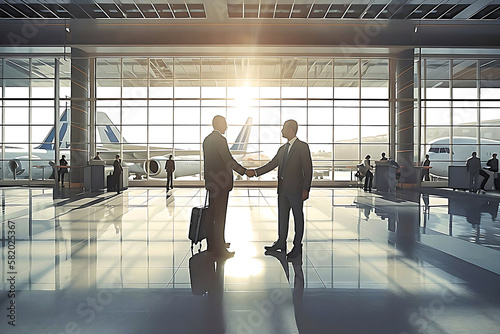 Business man is shaking hands in airport with Generative AI