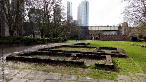 Mamucium or Mancunium remains of a Roman fort in the Castlefield area of Manchester in North West England, UK photo