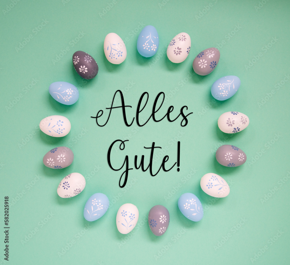 Easter Egg Decoration, Flat Lay, Alles Gute Means Best Wishes
