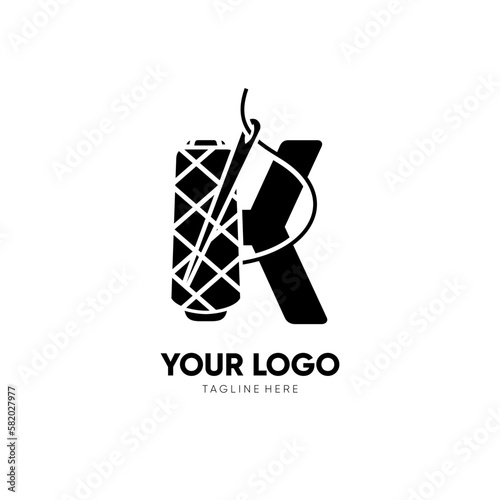 Letter Initial K Sewing Thread Needle Logo Design Vector Icon Graphic Emblem Illustration 
