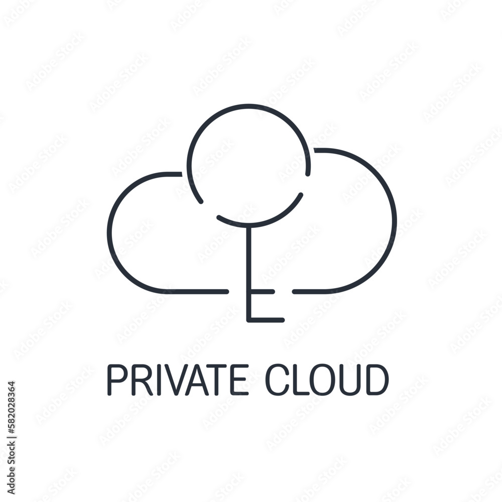 Cloud with a key. Private cloud. Vector linear icon isolated on white background. Cloud with a key. Private cloud. Vector linear icon isolated on white background.