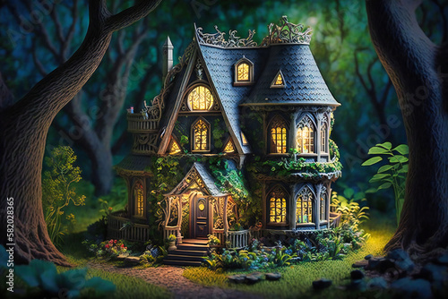 A magical house that seems to have sprung straight from the pages of a fairy tale, surrounded by the enchanting beauty of the forest
