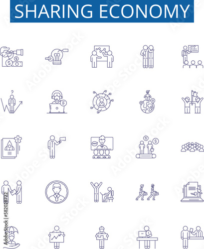 Sharing economy line icons signs set. Design collection of Collaborative, Bartering, Exchange, Platforms, Networking, Connecting, Carsharing, Homesharing outline concept vector illustrations