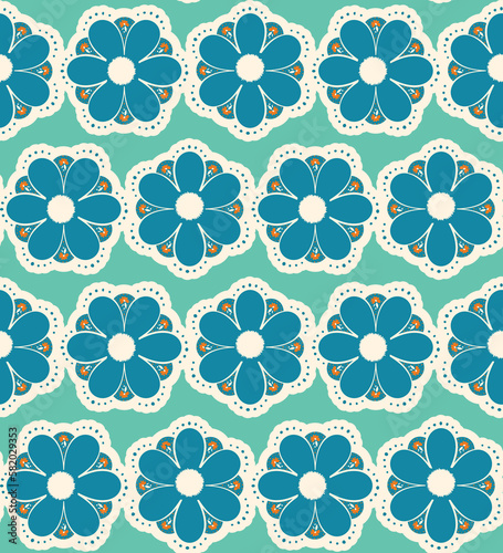 floral porcelain  illustration vector Seamless Pattern Print on Terquoise Color Textile Wallpaper 