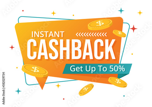 Cashback Illustration with Financial Payment to Money Cash Back Service for a Buyer in Flat Cartoon Hand Drawn for Landing Page Templates