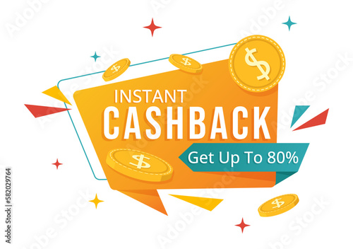 Cashback Illustration with Financial Payment to Money Cash Back Service for a Buyer in Flat Cartoon Hand Drawn for Landing Page Templates