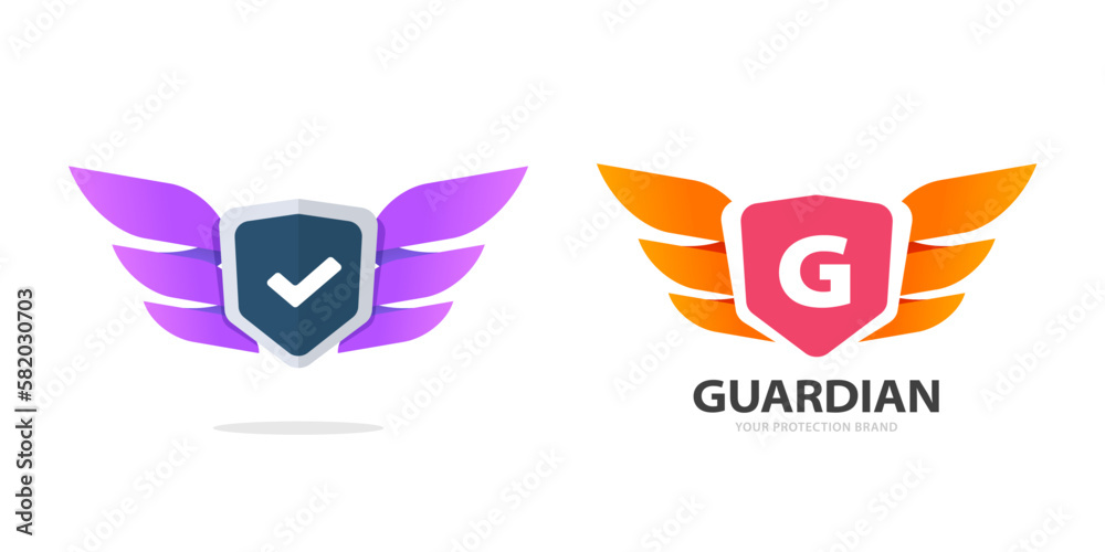 Logo g letter guardian shield with wings vector icon, angel defense ...
