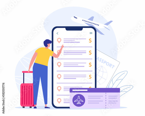 Flight tickets online booking, Customer use online technology for ticket reservation, travel by plane flight.