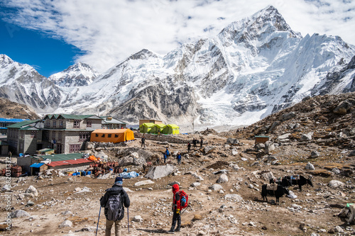 View of Gorakshep (5,164 m) the last stop and last village before trekking to Everest base camp in Sagarmatha National Park, Nepal.
