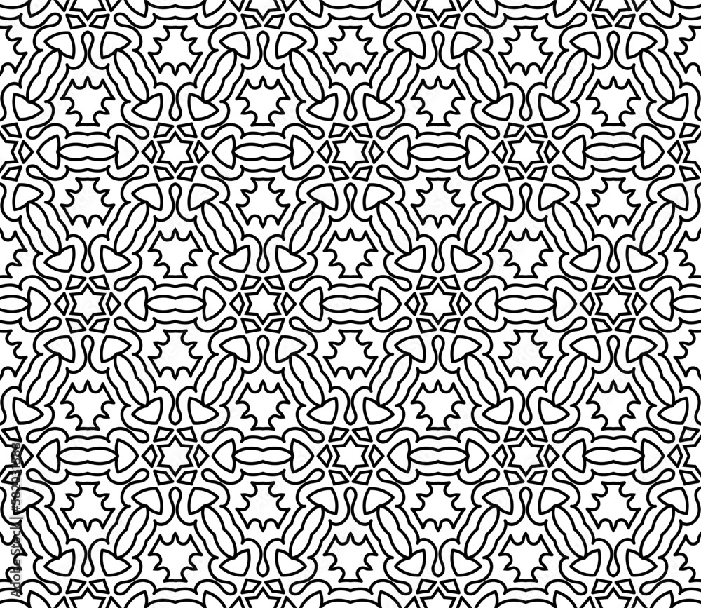 Decorative seamless pattern with ornamental shapes, arabesque background design. Vector illustration.