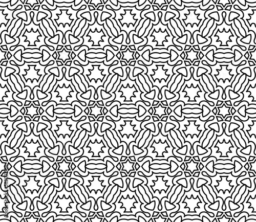 Decorative seamless pattern with ornamental shapes, arabesque background design. Vector illustration.