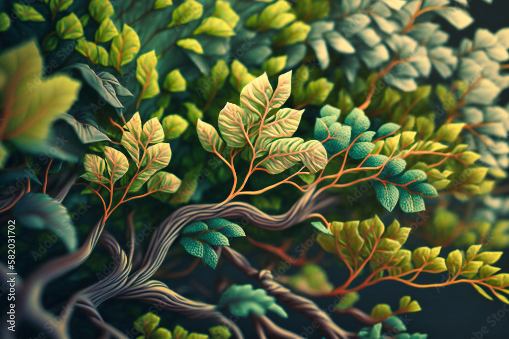 Fototapeta premium A close-up of the forest reveals the intricate network of foliage and branches that make up this natural wonderland