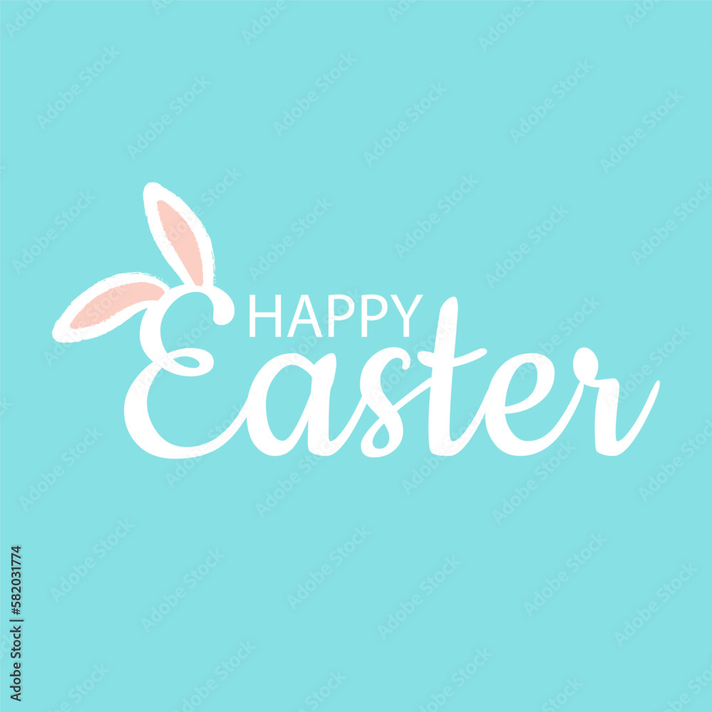 Happy Easter phrase with bunny ears. Square poster with lettering greetings. Trendy vector illustration. Happy Easter phrase with bunny ears. Square poster with lettering greetings. Trendy vector illustration.