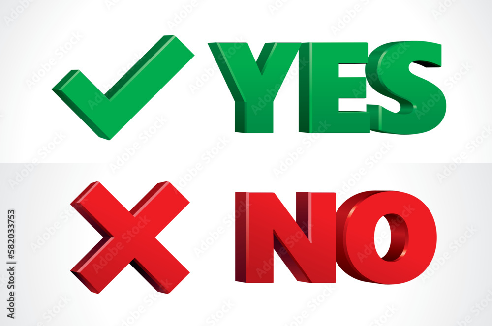 3D vector Correct check mark and Wrong cross mark, yes or no icons set 3D vector Correct check mark and Wrong cross mark, yes or no icons set