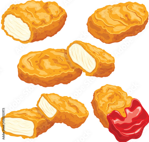 chicken nuggets fast food set cartoon vector illustration photo