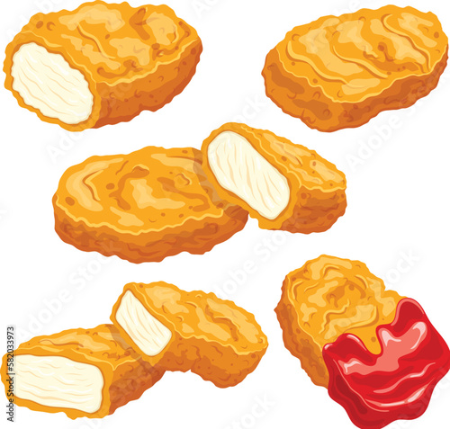 chicken nuggets fast food set cartoon vector illustration