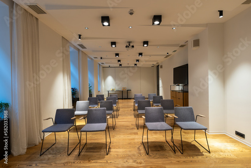 Interior of conference room in modern hotel