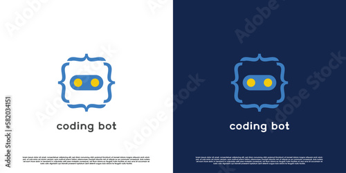 Code coding bot robot coding bot logo design illustration. Modern coder robot silhouette in technology. Simple mascot character design. Suitable for corporate web or app icons.