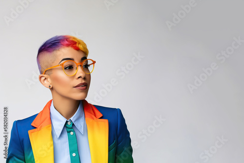 Gen-Z in business. Portrait of a young BIPOC businesswoman with wearing a suite. Solid white background.