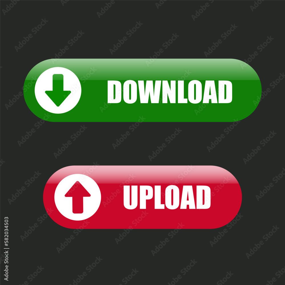 Download green and upload red web buttons with arrow symbols. Vector design. Download green and upload red web buttons with arrow symbols. Vector design.