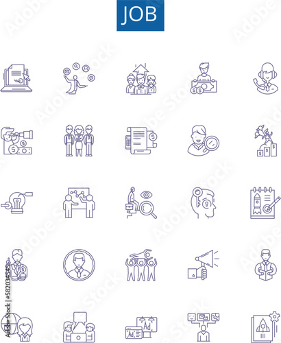 Job line icons signs set. Design collection of Occupation, Employment, Task, Profession, Role, Assignment, Career, Job outline concept vector illustrations