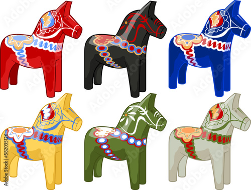 A collection of Swedish Folklore Dala Horses photo