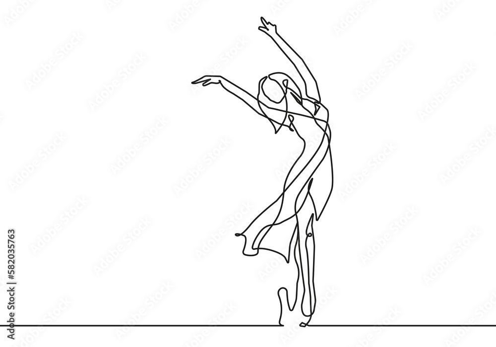 Ballerina One Line Drawing. Ballet Concept Minimalist Drawing. Woman Ballerina Line Art Modern Minimal Drawing Trendy Illustration Continuous Line Art. Dance Minimal Logo. Vector EPS 10