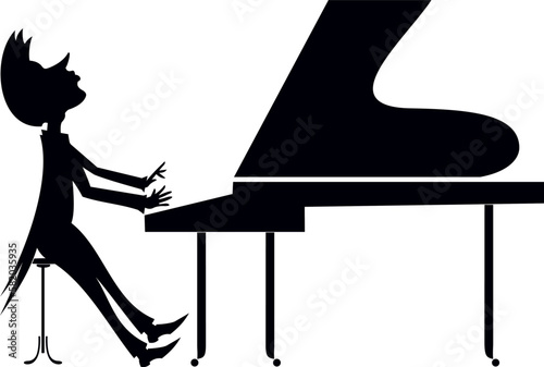 Pianist, piano Art silhouette.
Musician playing piano with inspiration. Black silhouette on white background
