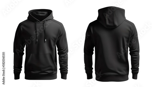 Foto Sweater Hoodie Black Template Front And Back View - Generative AI