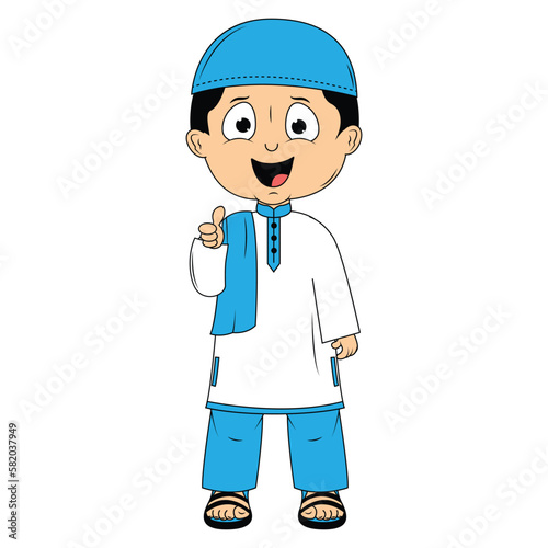 cute moslem boy cartoon illustration