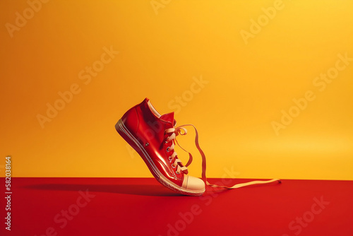 red shoes on a yellow background