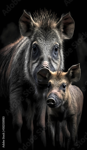 Wild Boar and Baby. Generative AI © simpledesign79