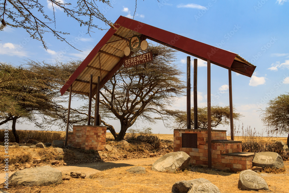 Entrance gate of famous Serengeti national park in Tanzania