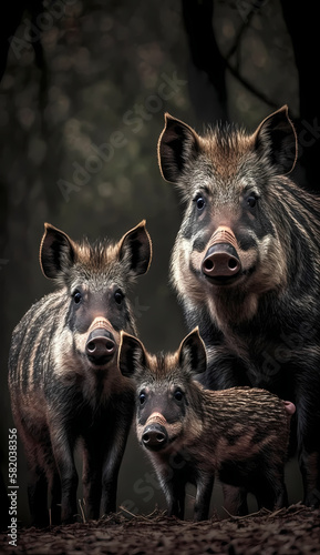 Wild Boar and Baby. Generative AI © simpledesign79