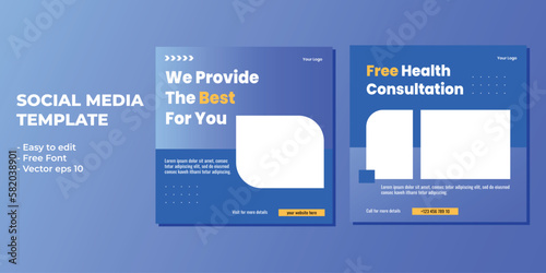 Medical healthcare service social media post template design. Hospital, doctor, clinic and dentist health business promotion flyer poster.