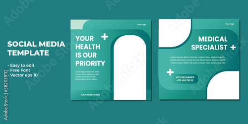 Medical healthcare service social media post template design. Hospital, doctor, clinic and dentist health business promotion flyer poster.