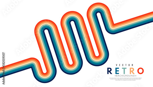 Abstract minimalist retro background with wavy stripes elements. 70s lines on white background. Graphic vector flat design style.