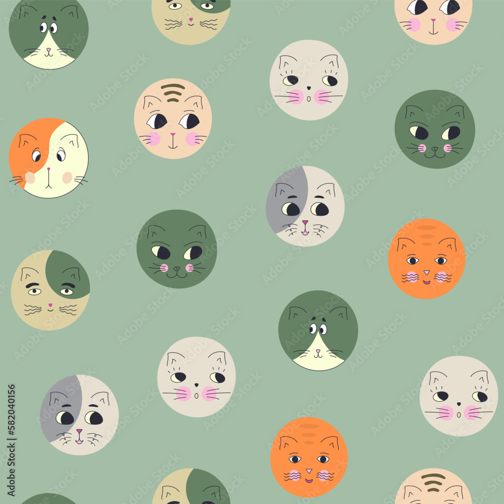 Funny cat face, abstract personage, mascot design, funny face, cute icon.