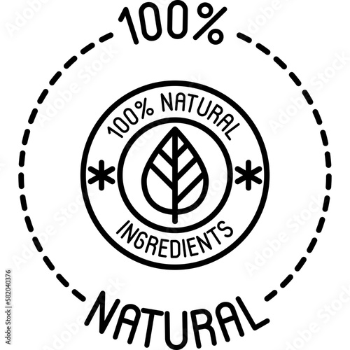 100 percent natural ingredients symbol. Thin line icon for package of organic product. Modern vector illustration.