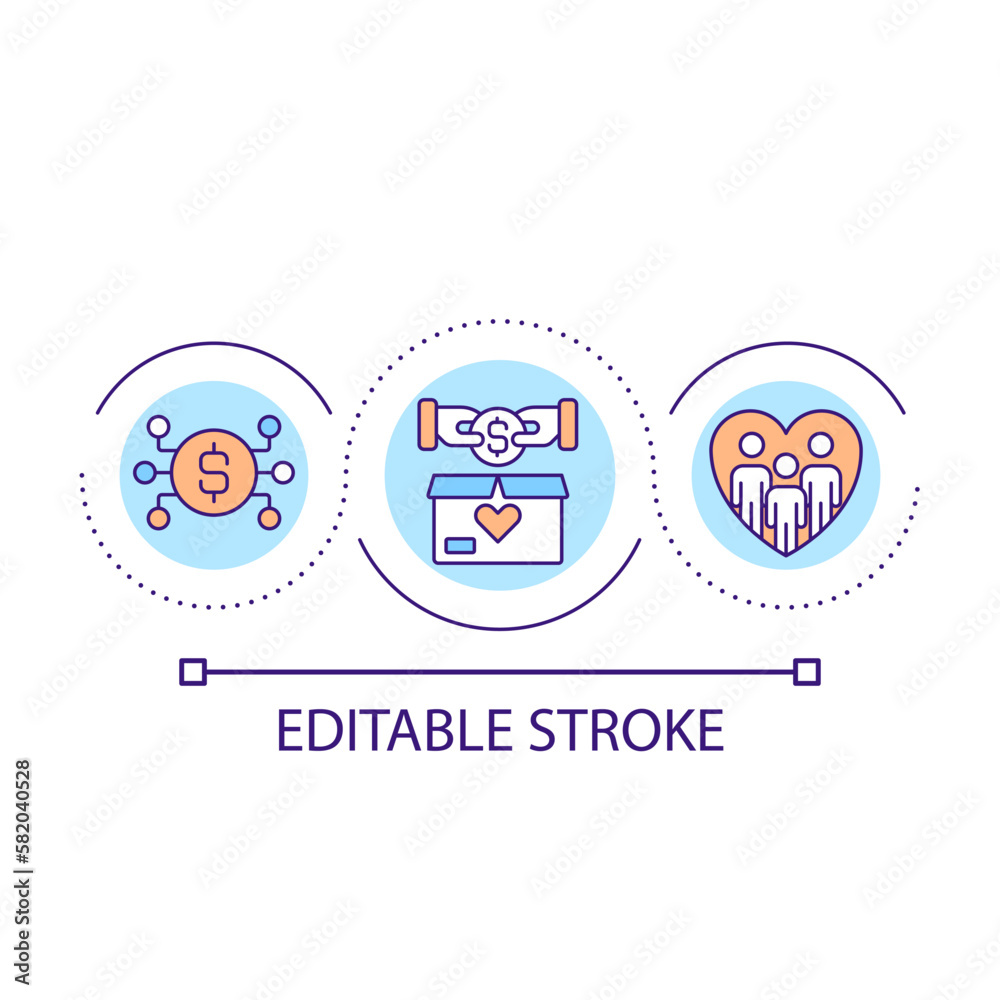 Charity foundation on internet loop concept icon. Collect donation for vulnerable groups abstract idea thin line illustration. Isolated outline drawing. Editable stroke. Arial font used Charity foundation on internet loop concept icon. Collect donation for vulnerable groups abstract idea thin line illustration. Isolated outline drawing. Editable stroke. Arial font used