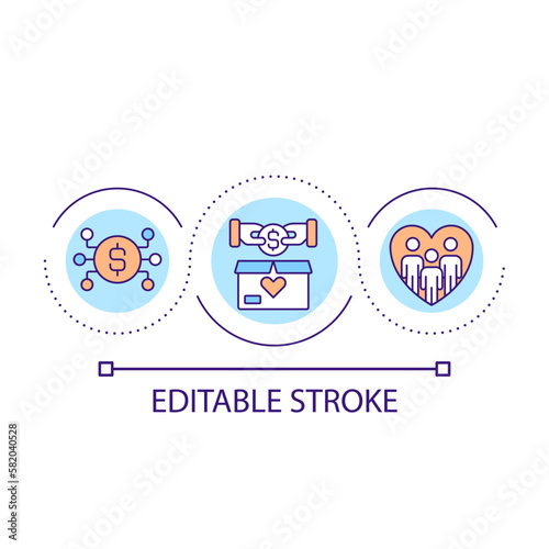Charity foundation on internet loop concept icon. Collect donation for vulnerable groups abstract idea thin line illustration. Isolated outline drawing. Editable stroke. Arial font used