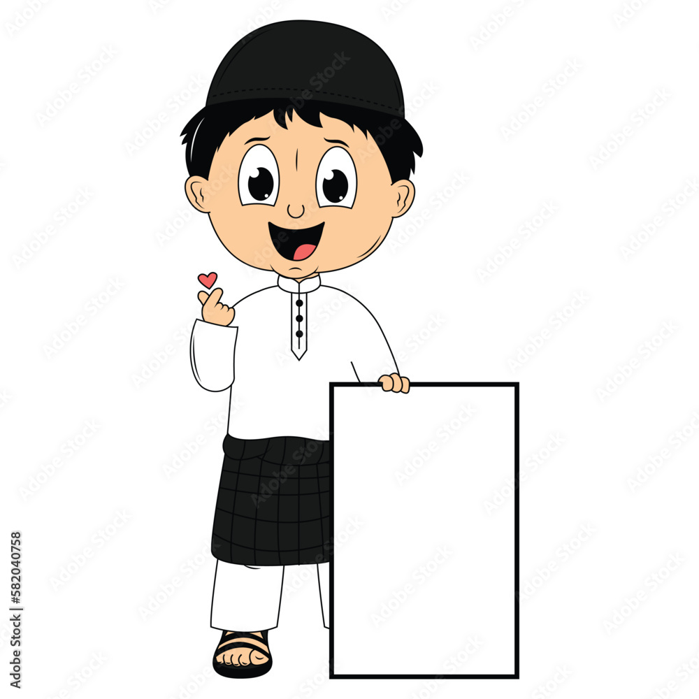 cute moslem boy cartoon illustration cute moslem boy cartoon illustration