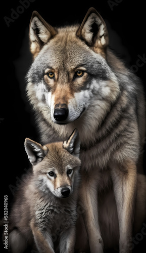Wolf and Baby. Generative AI © simpledesign79