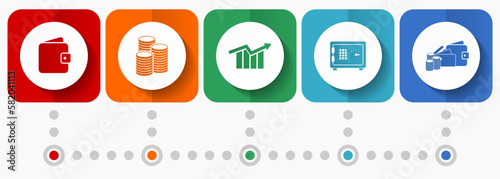 Banking vector icons, miscellaneous square icon set such as wallet, money, diagram and safe for webdesign and mobile applications, flat design infographic template in eps 10
