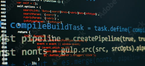 Computer source code programmer script developer.Code syntax on a computer screen