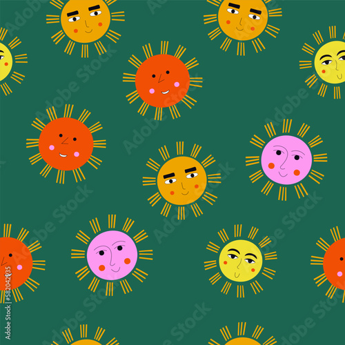 Smiling sun, abstract personage, mascot design, funny face, cute icon. © crafftiss