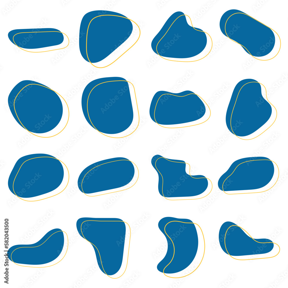 Set of blue blob with yellow line. Abstract blobs shape Set of blue blob with yellow line. Abstract blobs shape
